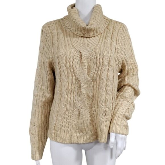 Forever 21 Sweaters - Forever 21 Cable Knit Cowl Neck Sweater Beige Cropped M/L